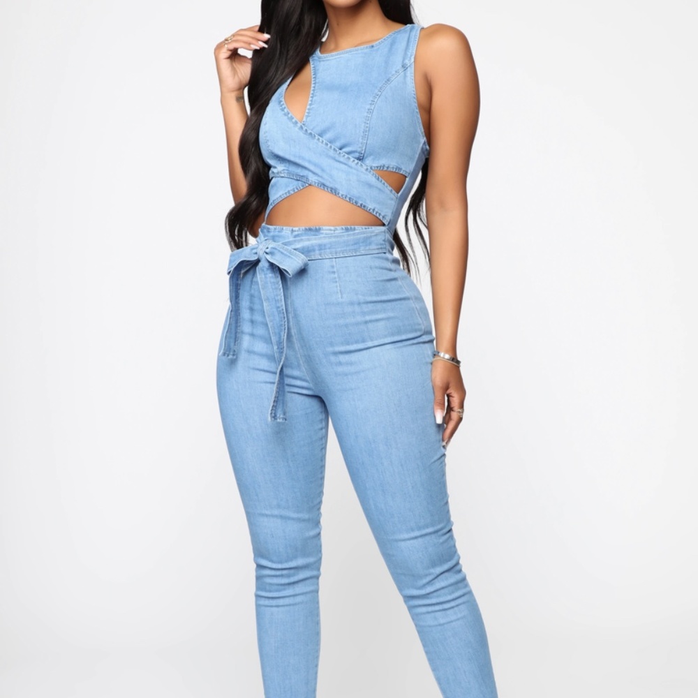 Cutout denim jumpsuit
